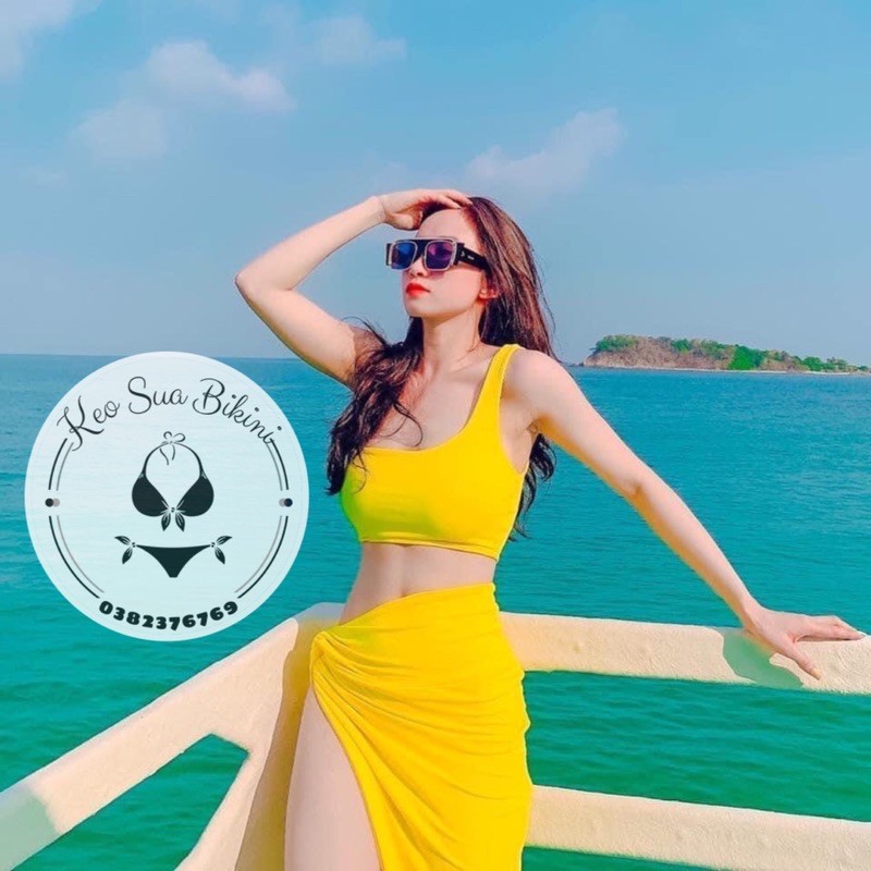 SET BIKINI 3 CHI TIẾT LỆCH VAI VÁY NHÚN CHE BỤNG CỰC CHẤT | BigBuy360 - bigbuy360.vn