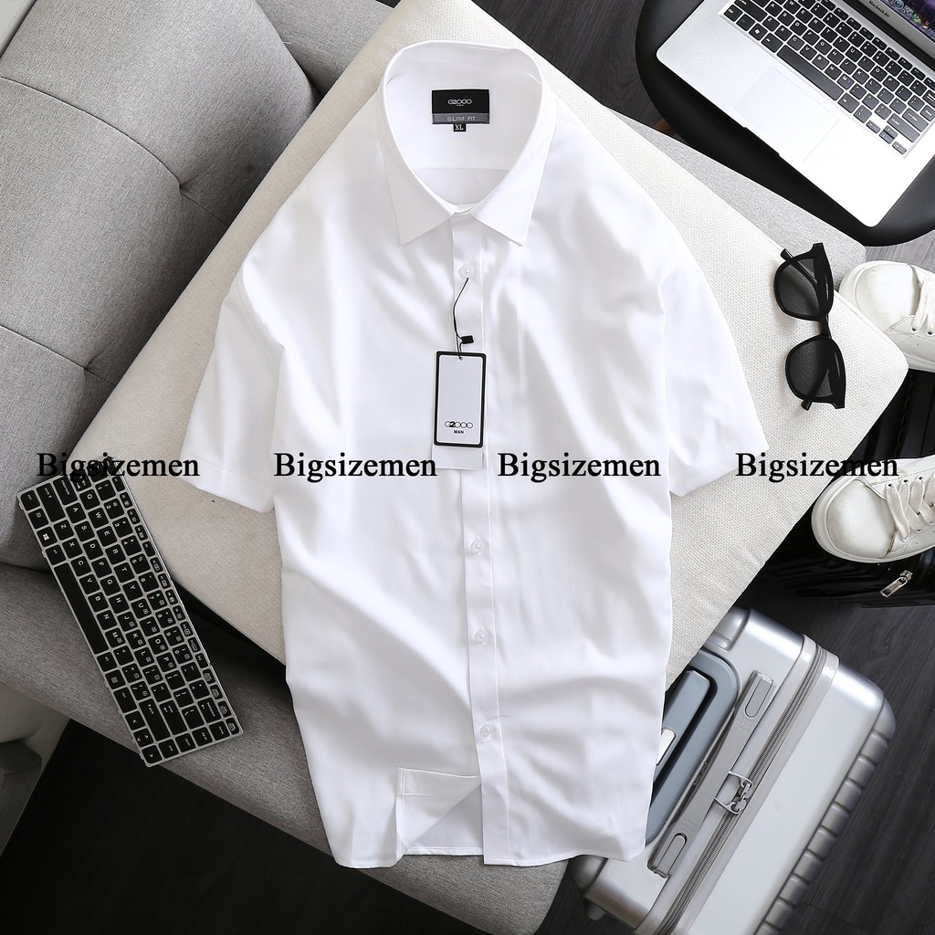 (bigsize) Áo ngắn tay nam sơ mi thời trang bigsize màu trắng < 130kg mặc đẹp
