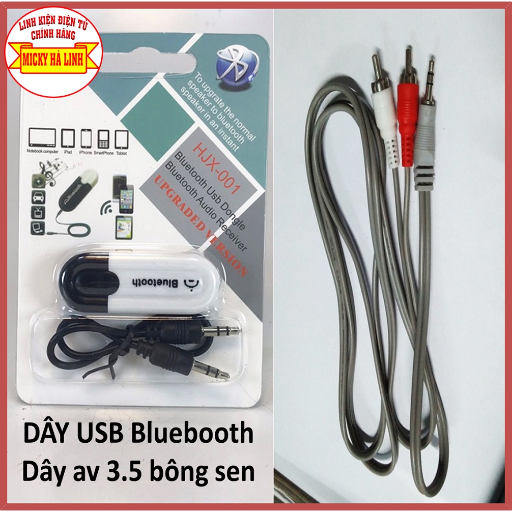 Usb Bluetooth Dongle HJX-001 &amp; Dây AV 3.5 bông sen– Biến loa thường thành loa Bluetooth