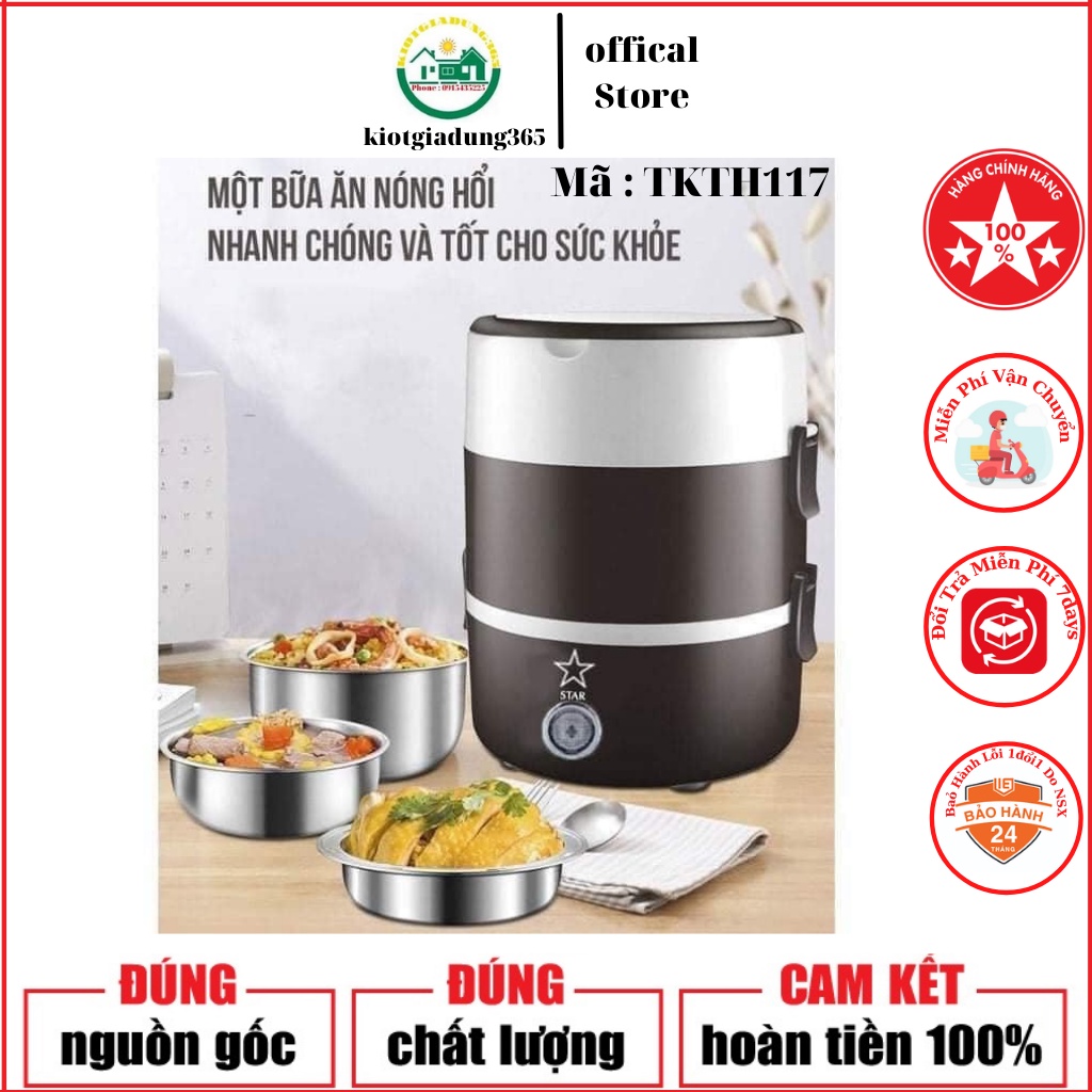 Cặp Lồng Cơm Hâm Nóng Thức ăn Cắm Điện 3 Tầng Inox Lunchbox - Loại 1 Mã : TKTH117