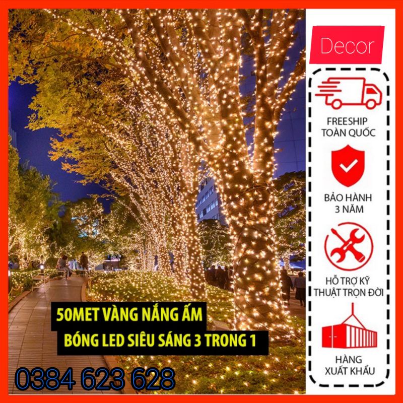 Dây đèn led trang trí 50 Mét, Đèn trang trí led kim cương cuốn dây cao cấp