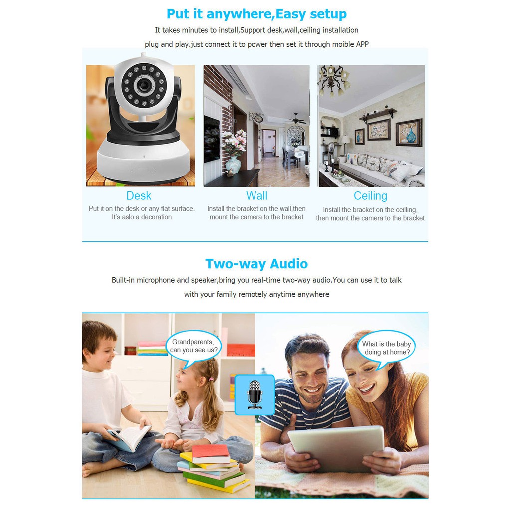 Camera an ninh CAMHI xoay 360 độ kết nối wifi có thể điều khiển từ xa hỗ trợ CCTV chất lượng cao | BigBuy360 - bigbuy360.vn