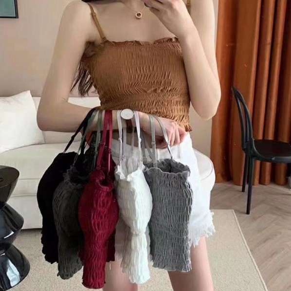 Áo 2 dây gân tăm nhún chun ngực cực xinh cho mùa hè năng động C6854
