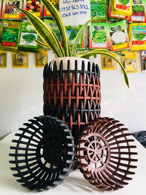 (Rất Dày) Chậu trồng lan giã gỗ hình QUẢ BÍ, Chậu Lan loại 1 dày và nặng (fi 23-26)