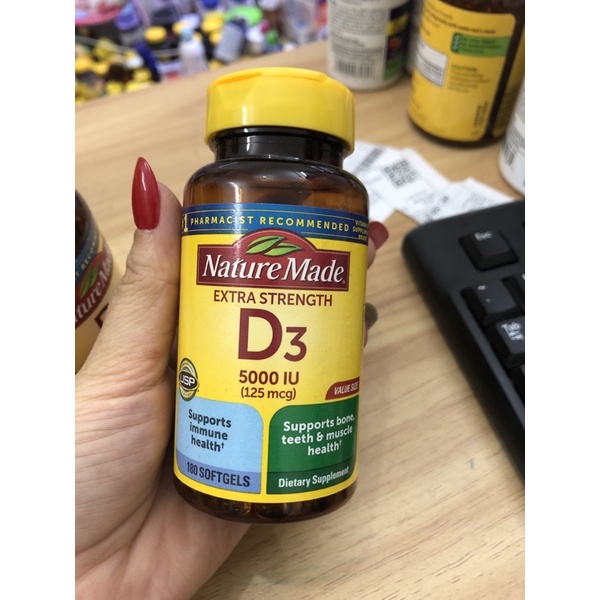 Vitamin D, Vitamin D3 hàm lượng cao 5000iu, 2000iu, 1000 iu nature made mỹ