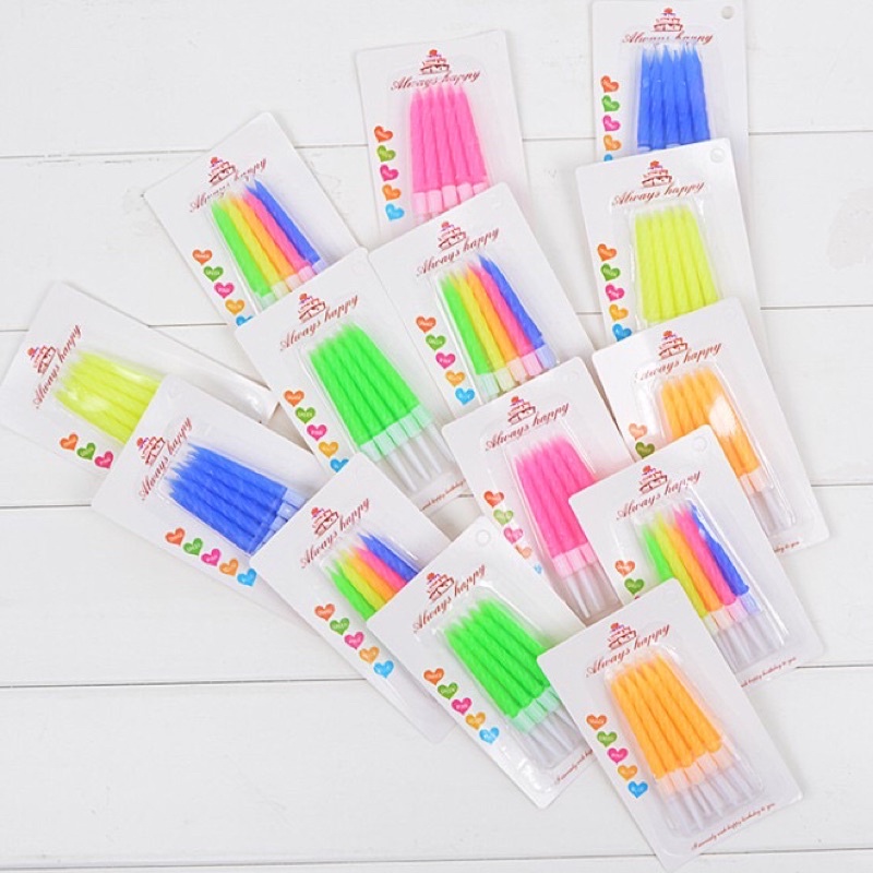 Vỉ 10 cây nến xoắn nhiều màu trang trí bánh kem sinh nhật