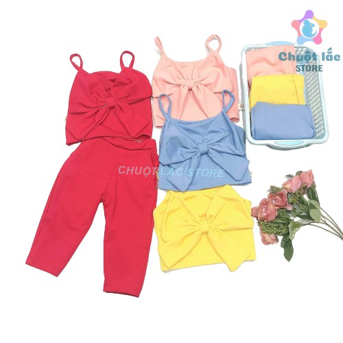 Set bộ quần áo bé gái siêu xinh áo croptop nơ to và quần ôm cho bé từ 7kg đến 20kg (màu hồng, xanh, đỏ, vàng)