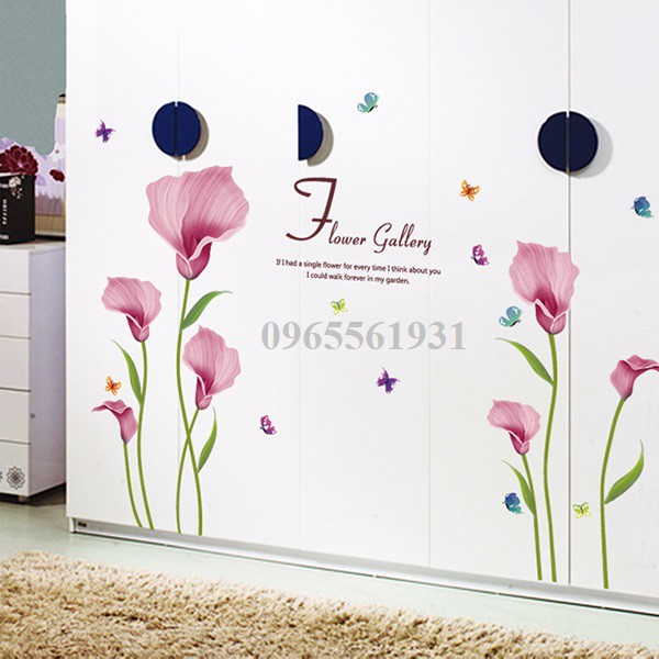 Decal dán tường hoa loa kèn hồng
