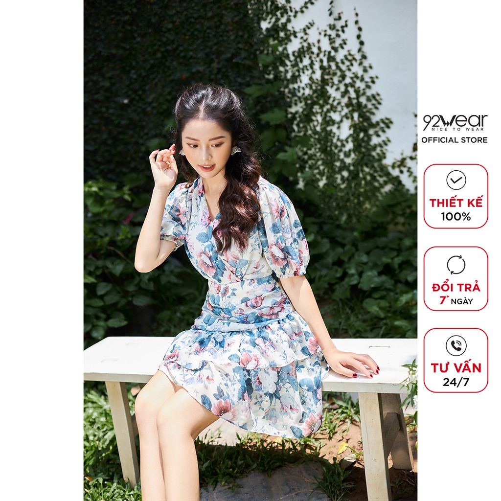 Đầm hoa 92WEAR  váy dáng xòe tay lỡ bồng nhẹ nhàng, thanh lịch DEA1817 | BigBuy360 - bigbuy360.vn