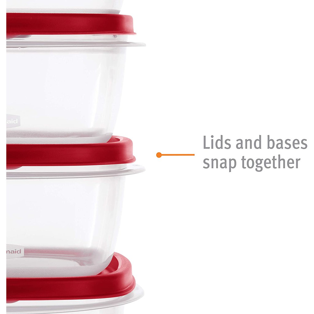 HỘP NHỰA THỰC PHẨM NẮP CÓ NÚT THỞ Rubbermaid Easy Find Lids 5-Cup Food Storage Containers With Red Vented Lids, 1.2 LÍT