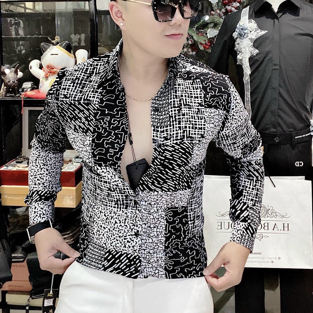 ÁO SƠ MI NAM TAY DÀI CHẤT LỤA HOẠ TIẾT ĐỘC LẠ PHONG CÁCH CÔNG SỞ
