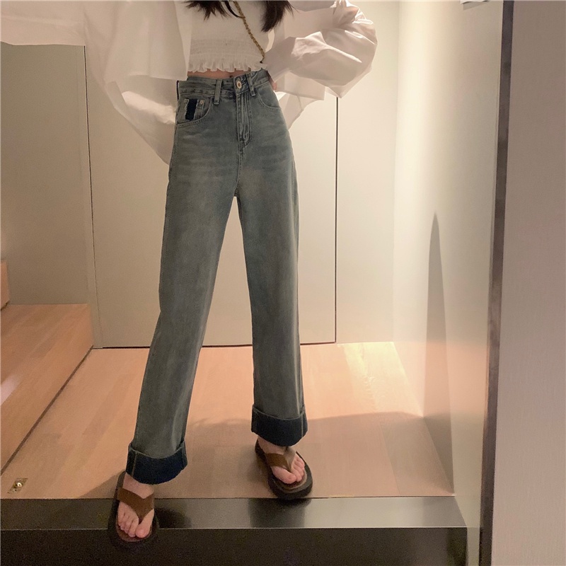 Quần Jeans Ống Rộng Lưng Cao Phong Cách Retro 51021