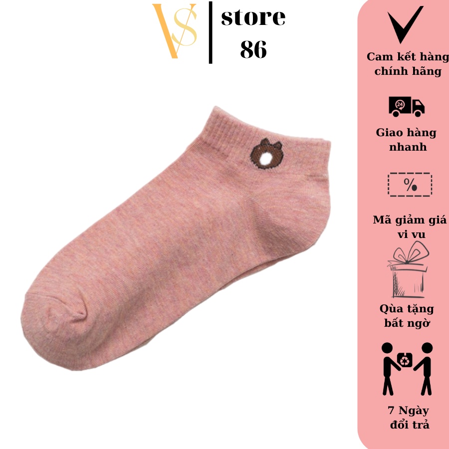 Tất chân nữ cổ ngắn co giãn họa tiết con gấu đẹp - Màu sắc trẻ trung hợp thời trang VS STORE