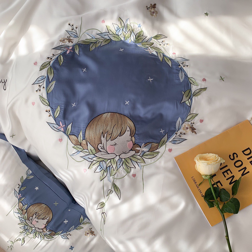 💐💐 Set Chăn Ga Gối Lụa Tencel Modal Thêu Hoa Thiên Nhiên 4 Món Mềm Mịn Chất Đẹp - Mã KG175 💐💐 | BigBuy360 - bigbuy360.vn