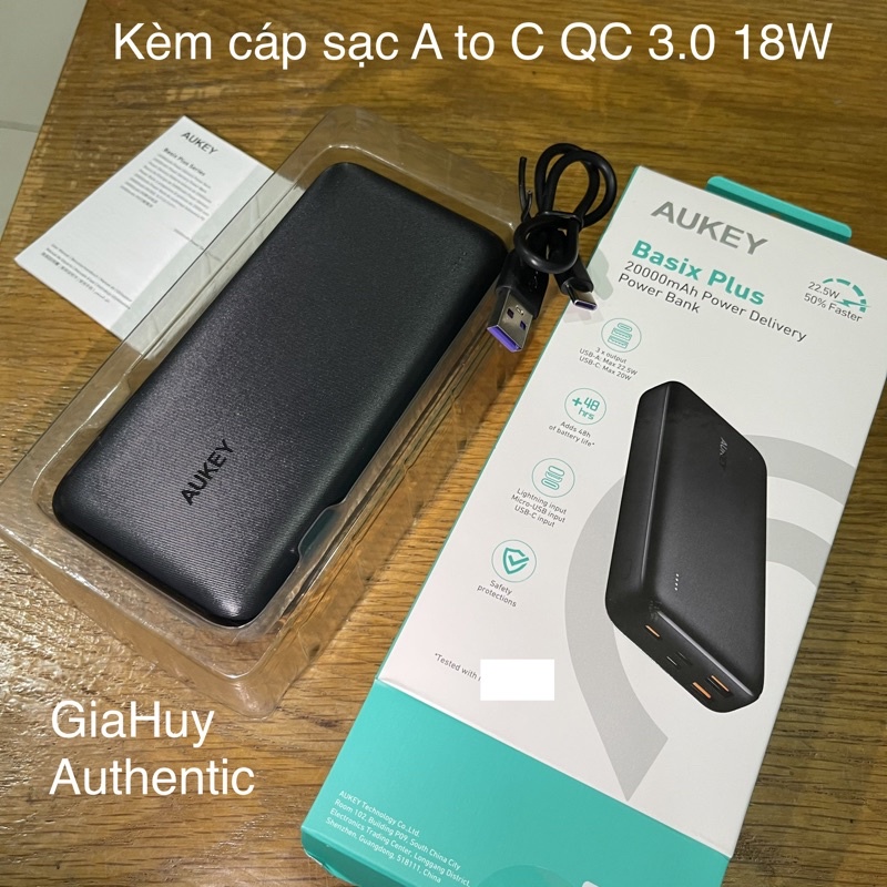 Pin sạc dự phòng AUKEY PB-N74S Basix Plus 20000mAh PD 3.0 20W & SCP 22.5W/ QC 3.0 18W