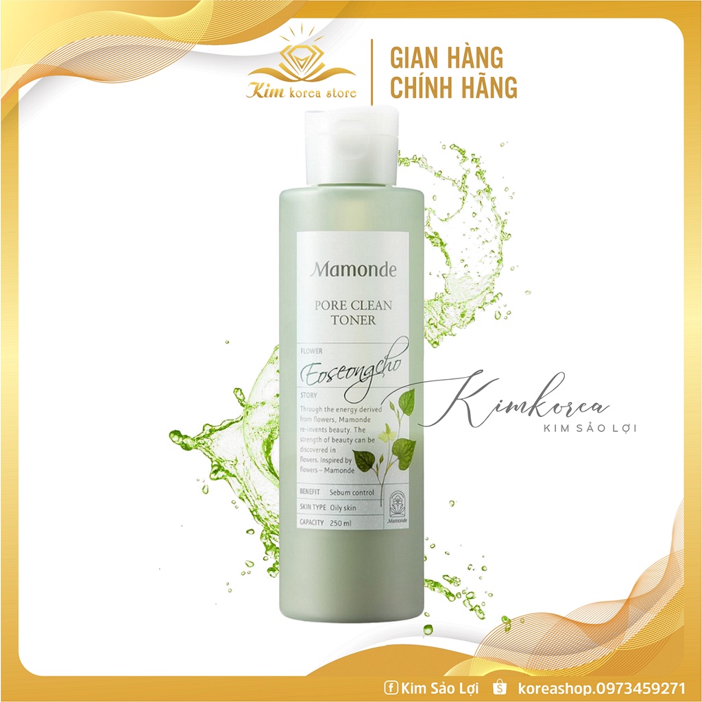 Nước hoa hồng kiềm dầu se khít lỗ chân lông làm dịu da cho da mụn Mamonde Pore Clean Toner