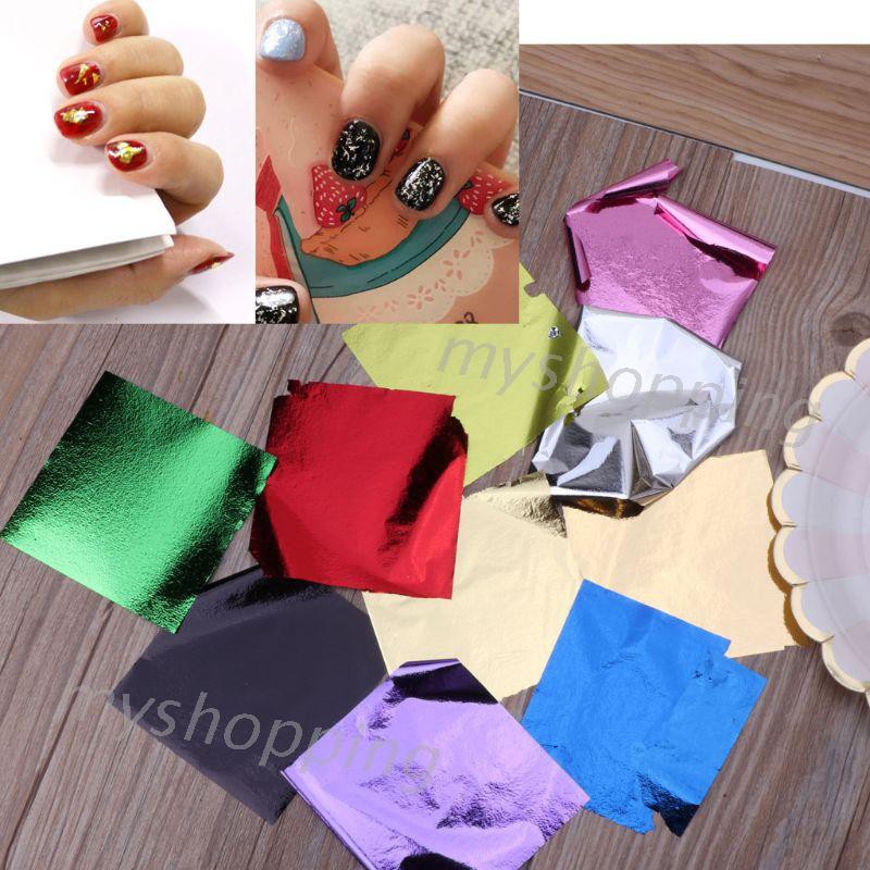 Bộ 100 lá kim loại mô phỏng giấy nhôm resin nhiều màu tùy chọn dùng làm đồ trang sức/tác phẩm nghệ thuật diy