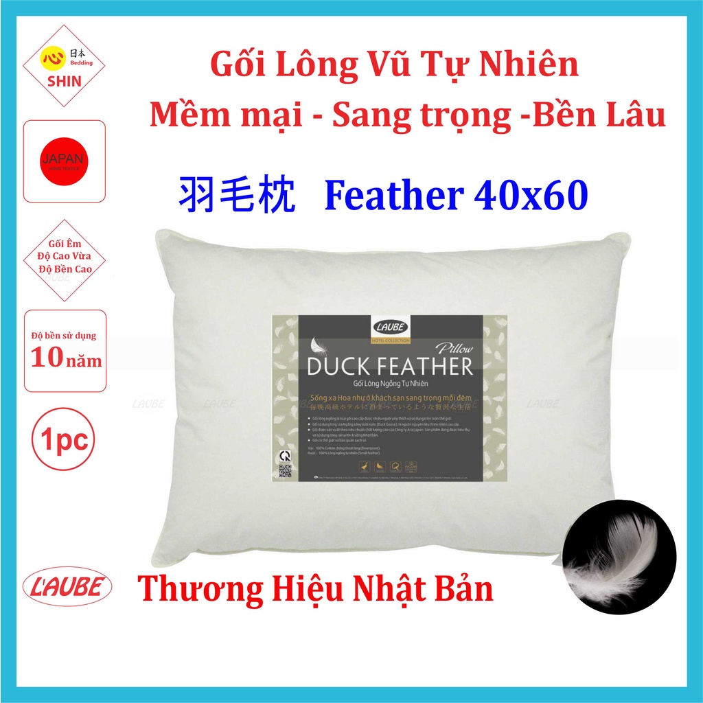 Ruột gối lông vũ feather hiệu laube size 40x60cm hàng chính hãng Nhật Bản