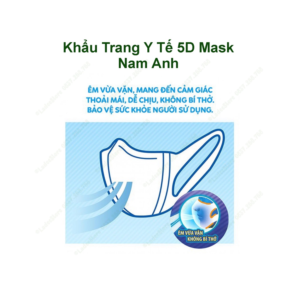 Khẩu Trang 5D Mask, Khẩu Trang Dây Vải Màu Trắng, Hộp 10 Cái