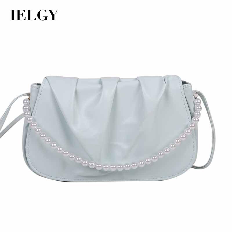 Túi đeo chéo IELGY bằng da mềm hình đám mây đính ngọc trai phối dây xích kiểu Hàn Quốc dễ thương cho nữ