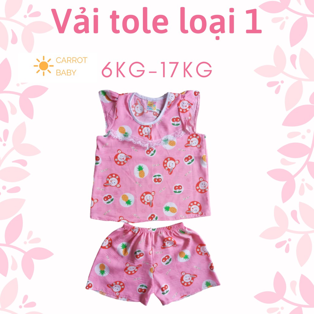 Quần áo trẻ em-đồ bộ bé gái tole tone lanh- kiểu áo tay cánh tiên (6kg-17kg) CARROT BABY SHOP