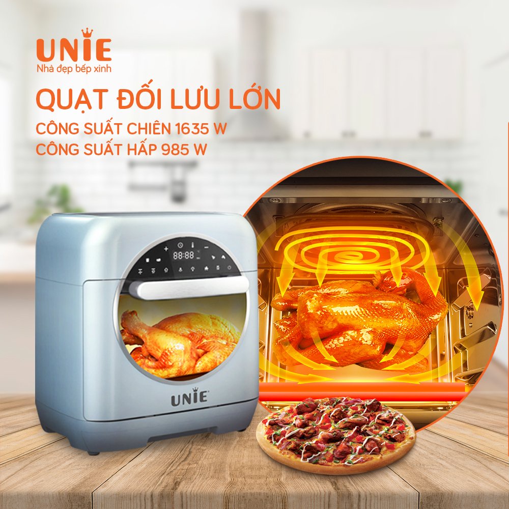 Nồi chiên không dầu hơi nước UNIE STEAM COLOR, Tính năng đa dạng : Chiên,Hấp,Nướng, Cửa kính 2 lớp, Bảo hành 12 tháng