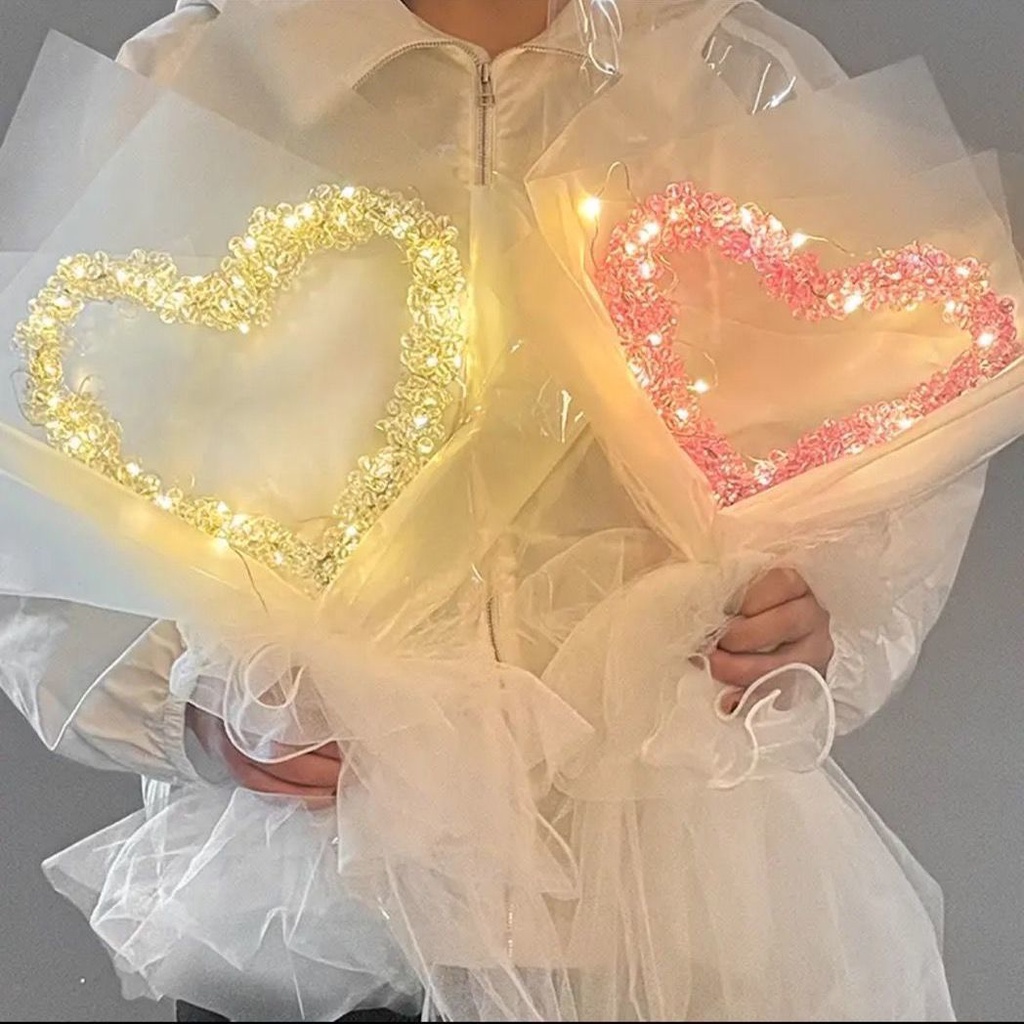 [Tanabata Bó Hoa Hạt Cườm Hình Trái Tim Có Đèn LED Thủ Công Tinh Tế Làm Quà Tặng Cho Bạn Gái / Cặp Đôi