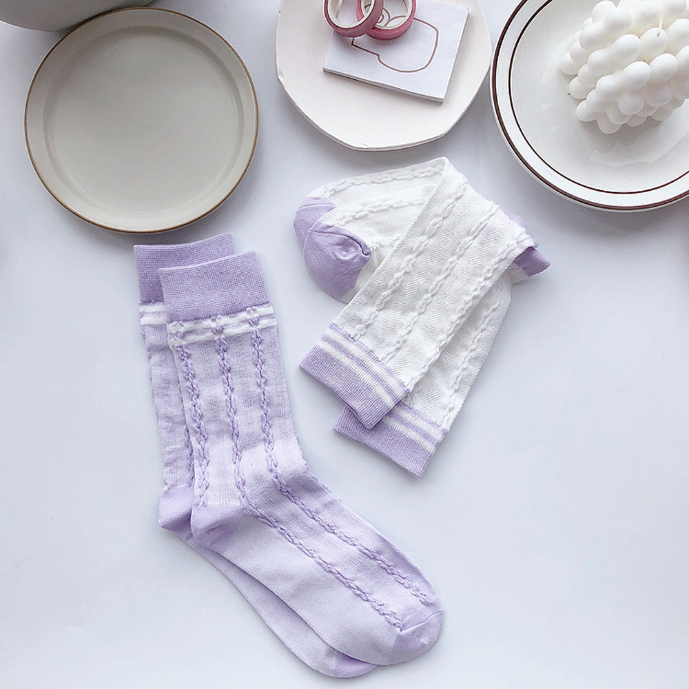 Vớ Cotton Cổ Cao Kẻ Sọc Ca Rô Dễ Thương Cho Phái Nữ