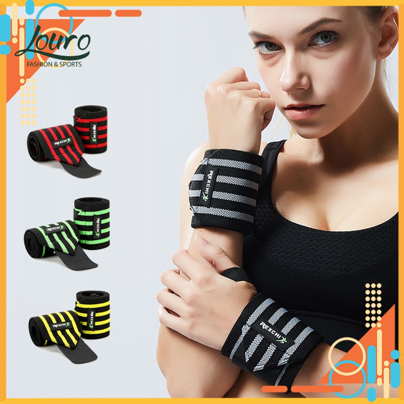 Băng quấn cổ tay tập gym chính hãng Rexchi, kiểu băng đeo cổ tay bản sọc, có đai