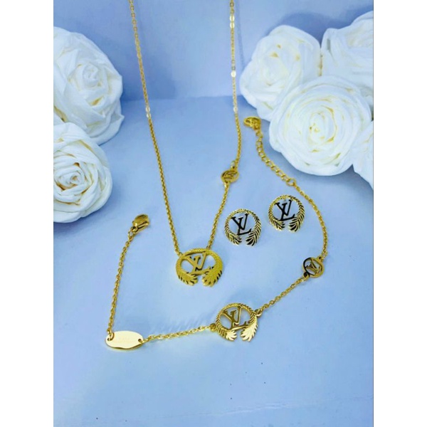 SET BÔNG TAI + LẮC TAY + DÂY CHUYỀN TITAN HIỆU EO VÌ - TITAN CHUẨN LOẠI 1 SIÊU BỀN MÀU