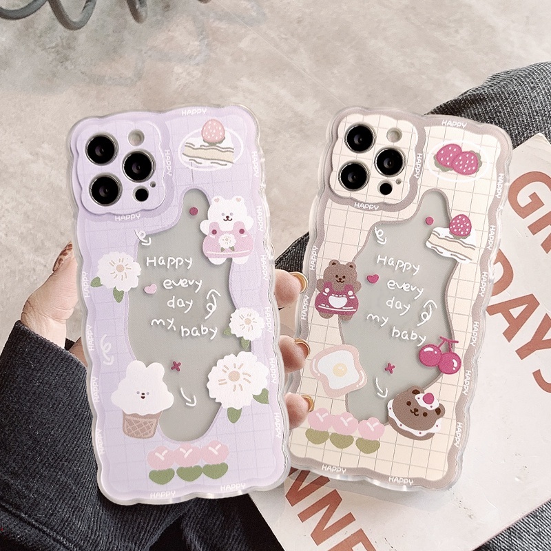 Ốp Điện Thoại Mềm Trong Suốt Họa Tiết Gấu Viền Lượn Sóng Cho IPhone 13 12 11 Pro XS Max X XR 6 7 8 Plus
