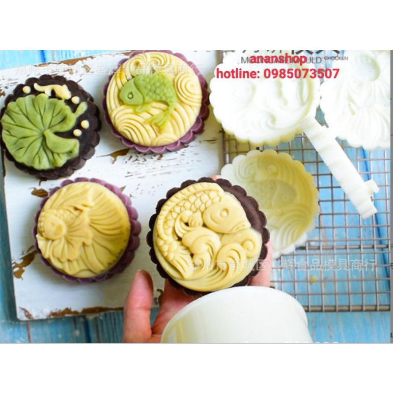 Khuôn trung thu lò xo 4 mặt cá sóng