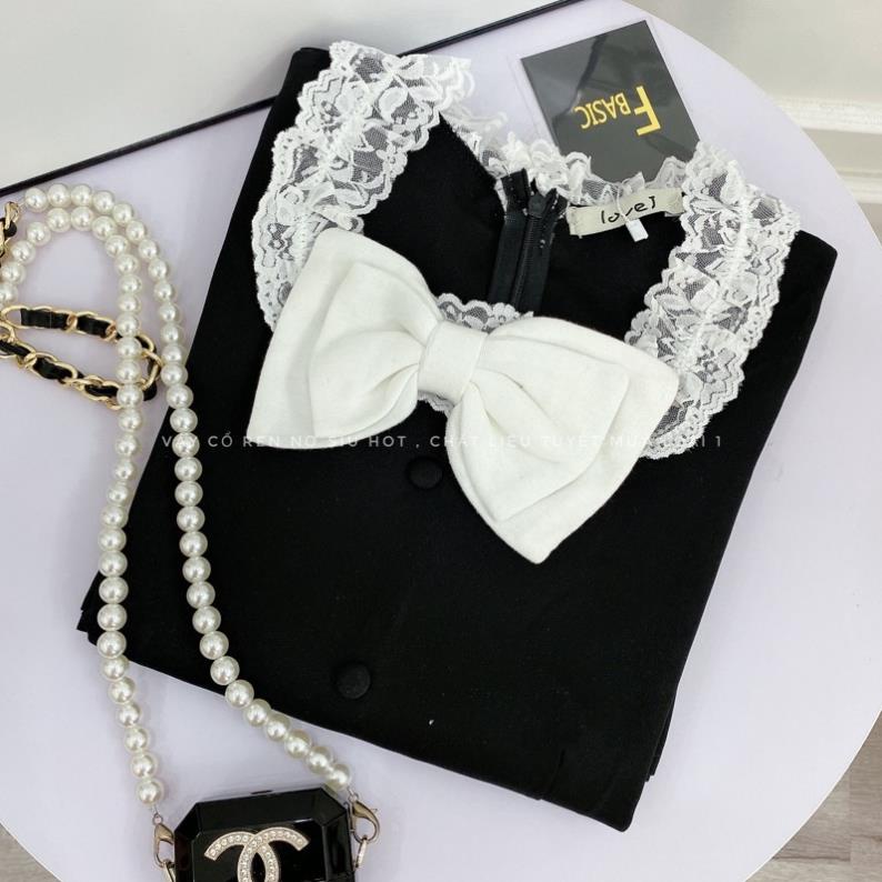 [ 𝐅𝐑𝐄𝐄 𝐒𝐇𝐈𝐏 ] VÁY ĐEN CỔ PHỐI REN NƠ TRẮNG SANG CHẢNH