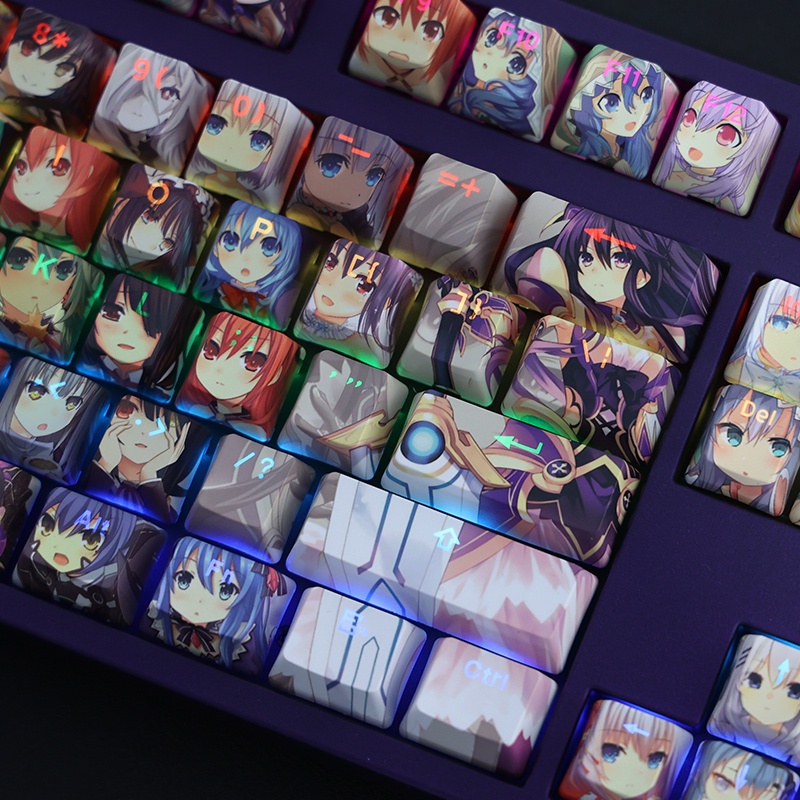 DATE A LIVE Keycap Hồ sơ Cherry Anime PBT DYE SUB Bàn phím cơ học LED Keycaps