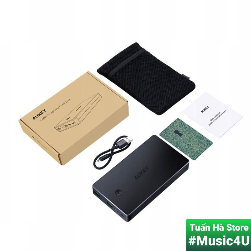 Sạc pin dự phòng Aukey PB-N36 20000mAh, cổng vào Lightning, Micro USB, 2 cổng ra, chuẩn MFI [Music4U]