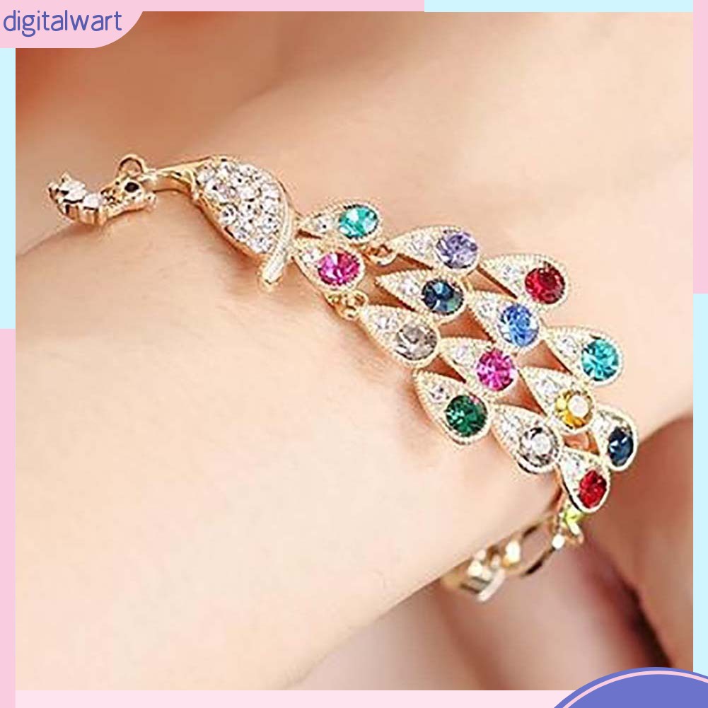 Vòng Đeo Tay Kim Loại Hình Chim Công Đính Đá Vintage Cho Nữ