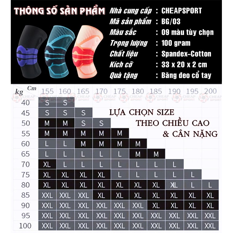 Bó Gối Thể Thao BG/03 Đệm Silicon & Thanh Lò Xo Bảo Vệ Đầu Gối Nam Nữ Chơi Bóng Đá Bóng Rổ Bóng Chuyền Tập Gym Tennis