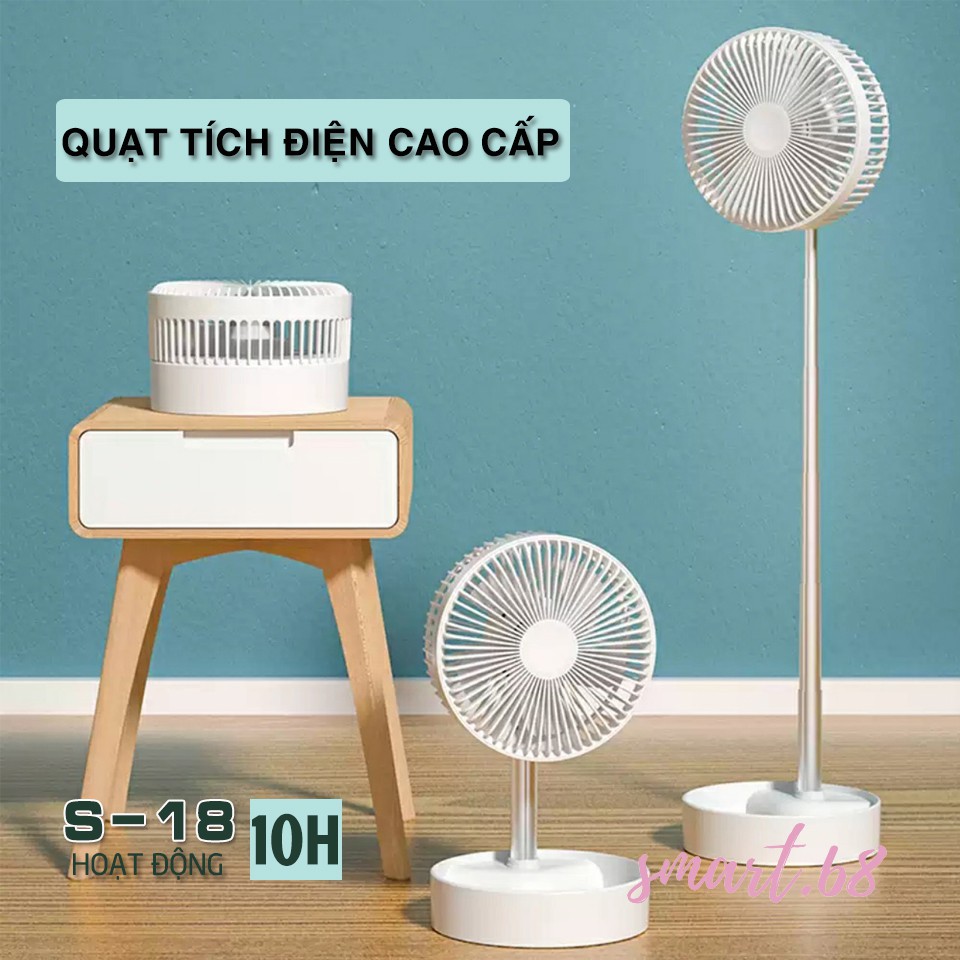 Quạt tích điện gấp gọn CAO CẤP - Quạt để bàn Foldable Fan - Xoay 180 độ, 4 chế độ gió cực mạnh (KÈM ĐIỀU KHIỂN TỪ XA)