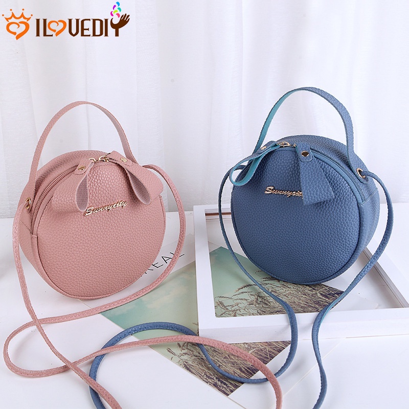 Túi da đeo chéo mini dáng tròn sức chứa lớn cổ điển thời trang cho nữ