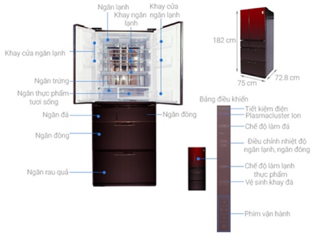 Tủ lạnh Shap inverter 470 lít SJ-GF60A-R/T . Hàng mẫu trưng bày New , bảo hành chính hãng 1 năm