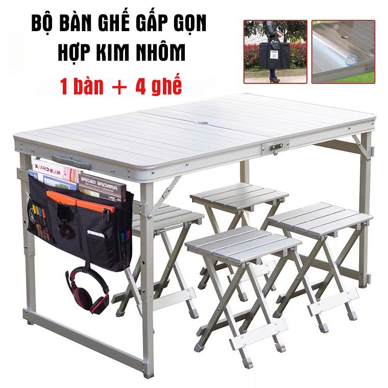 Bộ bàn ghế gấp gọn hợp kim nhôm cao cấp - Bộ 1 bàn 4 ghế - Dã ngoại picnic siêu tiện dụng