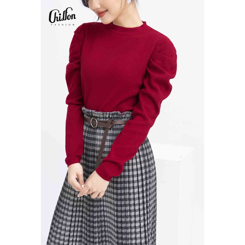 Áo len dài tay vai bồng, Áo len công sở thiết kế Chiffon | BigBuy360 - bigbuy360.vn