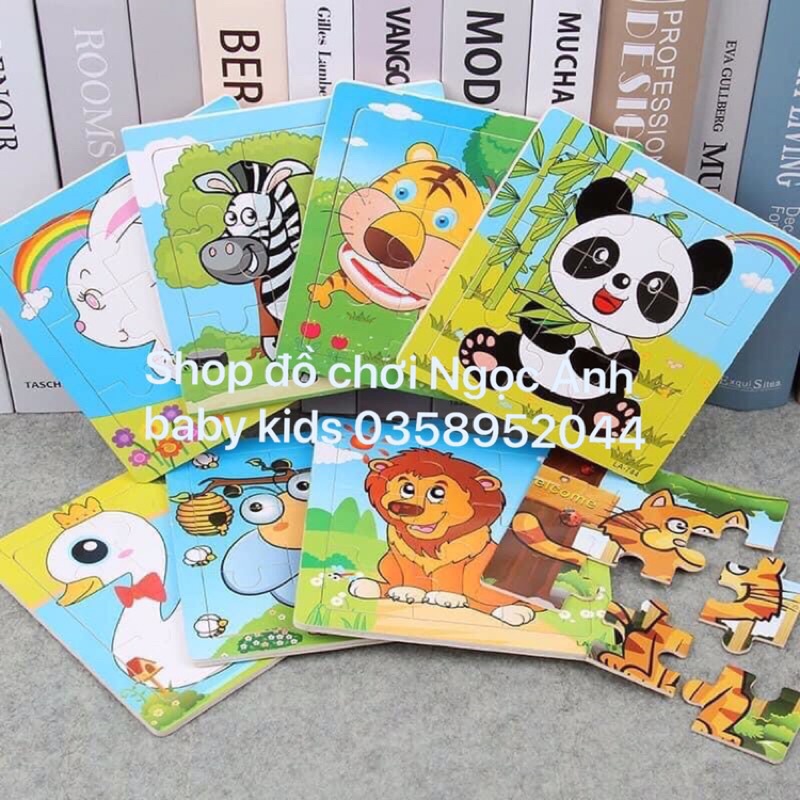 Tranh ghép hình các con vật 9 mảnh bằng gỗ