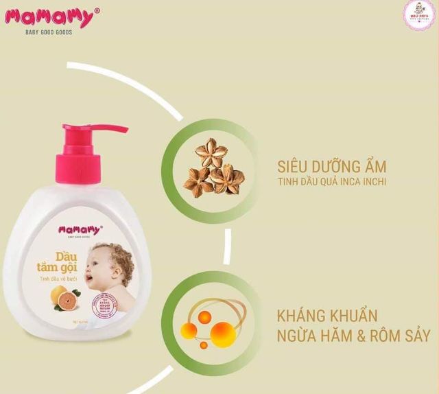 Sữa tắm gội thảo dược Mamamy 400ml(Dưỡng ẩm/Chống rôm sảy/Kháng khuẩn)