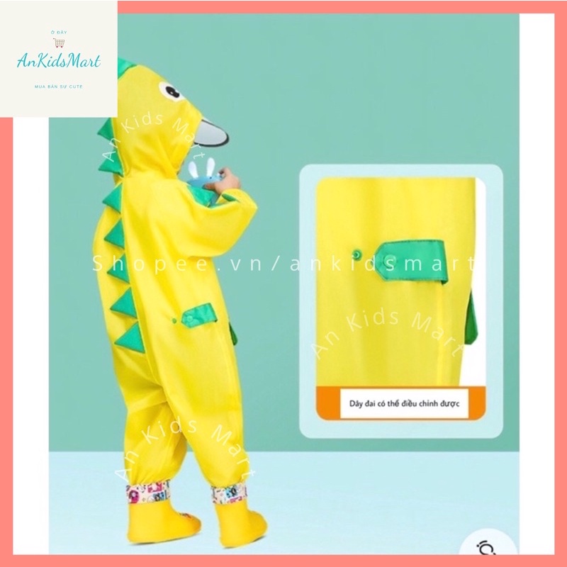 Bộ áo mưa liền quần cao cấp cho bé hình khủng long hoạt hình cực ngộ nghĩnh dễ thương