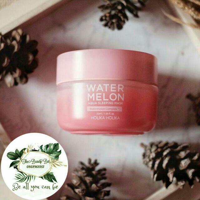 Mặt nạ ngủ Holika Holika Watermelon Aqua Sleeping Mask 50ml - Mặt nạ ngủ cấp nước cho da căng mọng sau một đêm.