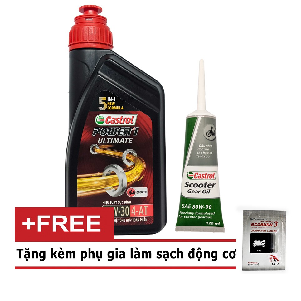 COMBO CASTROL TAY GA ULTIMATE 10W30 800ml( 0.8L) + NHỚT LAP CASTROL ( TẶNG KÈM PHỤ GIA LÀM SẠCH ĐỘNG CƠ)