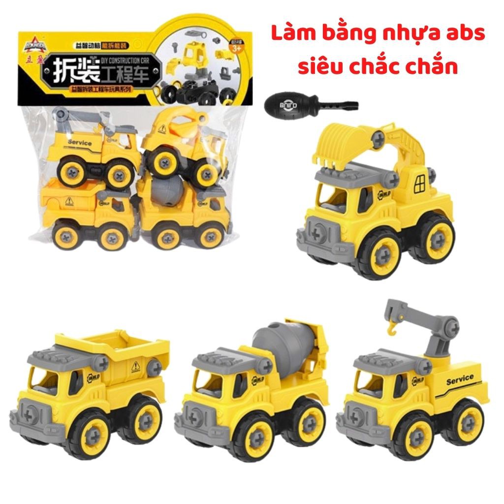 Đồ Chơi Xe Lắp Ráp Mô Hình Xây Dựng, Set 4 Xe Xây Dựng Cho Bé, Shop Mẹ Mốc ,B4XD