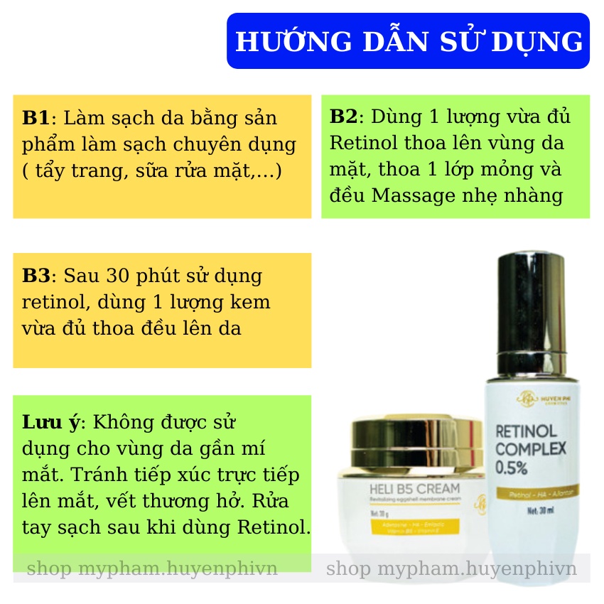 Bộ Tái Sinh Huyền Phi Retinol Complex 0.5% Kem Phục Hồi Heli B5 Tái Tạo Chống Lão Hóa Dưỡng Trắng Da Chuyên Sâu Cấp Ẩm