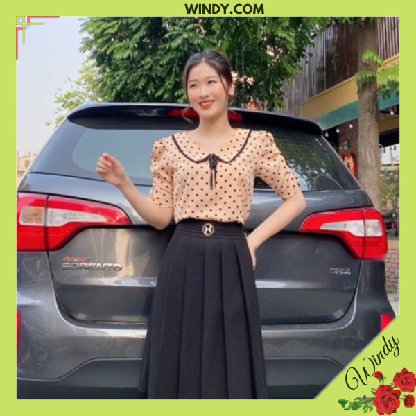 [ ẢNH THẬT] Áo sơ mi nữ chấm bi/ áo công sở nữ màu kem chất vải đẹp/ tay bồng chấm bi